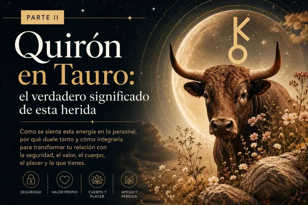 Glifo del signo Tauro en blanco sobre fondo negro, símbolo de Quirón en Tauro